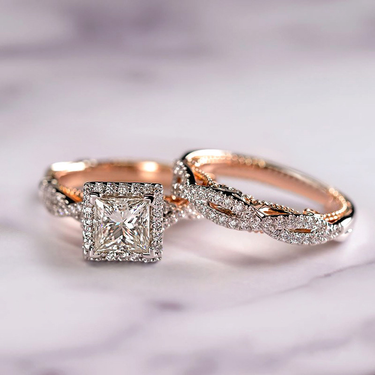 Three-piece ring rose gold color separation sparkling zircon ring ladies luxury engagement ring_voghion.com