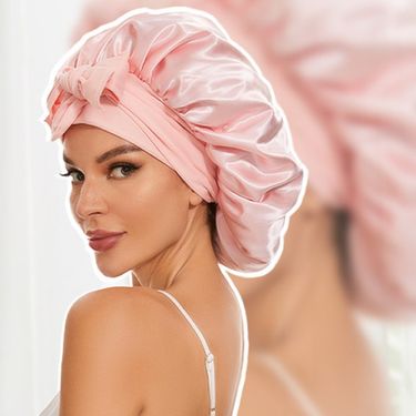 Color Ding streamer round hat bow Extra large beauty care hair wide brimmed hat headscarf night cap_voghion.com