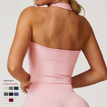 Zechuang Breathable Halter Neck Yoga Seamless Sports Bra For Women Summer Shockproof Fitness Top 7725_voghion.com