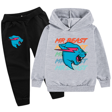 Hot selling pattern MR BEAST medium to large clothing children's boy set hoodie sweater+pants PB296_voghion.com