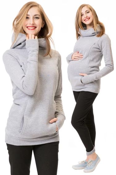 2024 Autumn/Winter New Breastfeeding Clothing - Pregnant Women's Plush Thickened Hoodie, Long Sleeve, Exposed Half_voghion.com