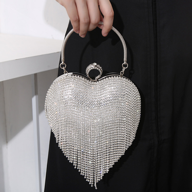 Hot Selling New Rhinestone Love Bag, Fashionable Diamond Tassel Set Dinner Bag, Socialite Banquet Cross Body Dress Handbag_voghion.com