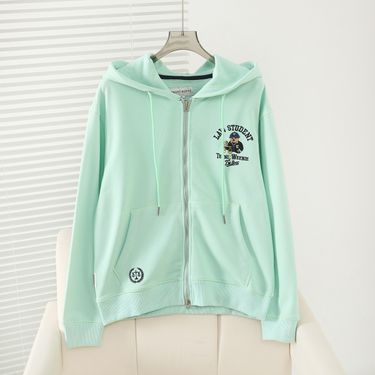 New College Style Simple Casual Loose Hooded Zipper Long Sleeve Jacket Women_voghion.com
