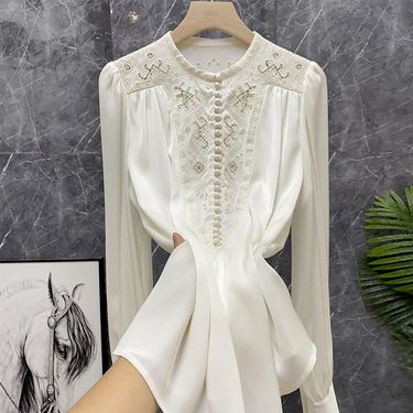 Women's Clothing Lace embroidered mulberry silk top heavy silk shirt_ipsvogv.com