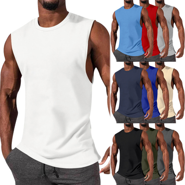 2024 New T-shirt Muscle Sports Casual Sleeveless Solid Men's Top Sweetheart_mkmklike.com