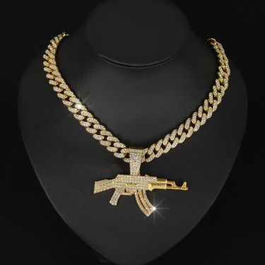 Jewelry & Accessories Unisex Alloy Game Peripheral AK Submachine Gun Cuban Chain Firearms Necklace Men's Hip Hop Hip Hop Style Sweater Chain_voghion.com