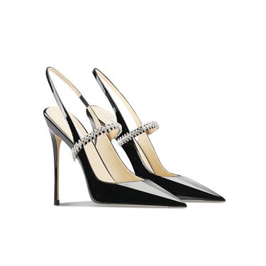 Women's Shoes Genuine Leather Rhinestone High Heels Stilettos Fashionable And Versatile Back Opening Closed Toe Single Strap Sexy Sandals_voghion.com