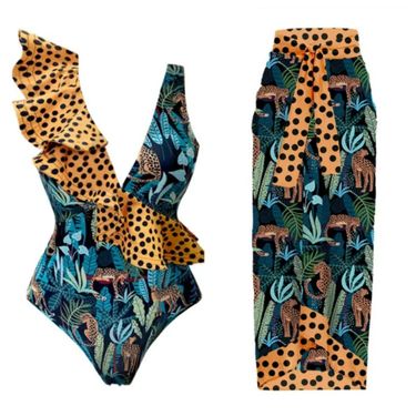 Women's sexy one-piece swimsuit women's bikini leopard print bikini sunscreen beach skirt two-piece set_voghion.com