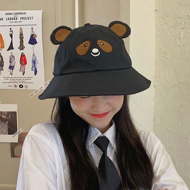 Hot Sale RICYGVM Cartoon Bear Women Fisherman Cap Wide Brim Sunscreen Bucket Hat Soft Cotton Visors Cute Ear Girls Panama Basin_voghion.com