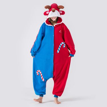 Women's fleece Christmas animal one-piece pajamas cute deer hooded costume_voghion.com