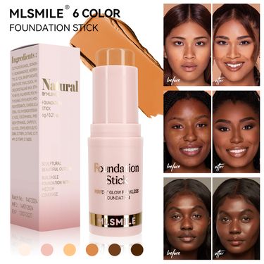 MLSMILE 6 Color Foundation Stick Waterproof And Sweat Proof Brightening Concealer Stick Light Matte Liquid Foundation_voghion.com