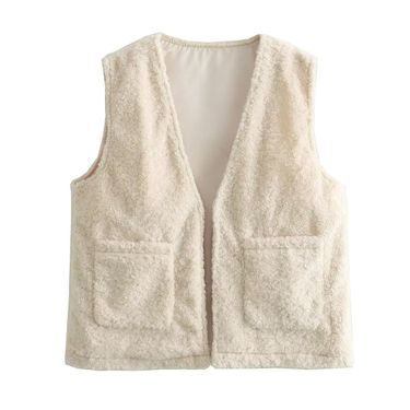 Women's autumn winter new loose and slimming versatile lambhair sleeveless short vest jacket_voghion.com