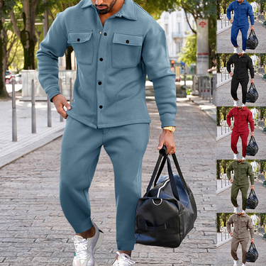 Autumn/Winter Fashion Jacket Men's Autumn Suede Single breasted Solid Color Slim Fit Two Piece Set for Men_voghion.com