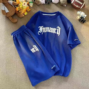 Waffle casual suit for summer ice silk short sleeved T-shirt, a set of men's clothing paired with trendy sportswear_voghion.com