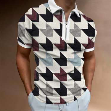 2022 new 3D printing pattern cross-border lapel short-sleeved business plaid printing everyday men's casual loose lapel shirt_voghion.com