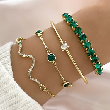 Fashion Green Jade Elastic Set For Women 4 Pieces High-end Sense Snake Bracelet Metal Jewelry_voghion.com