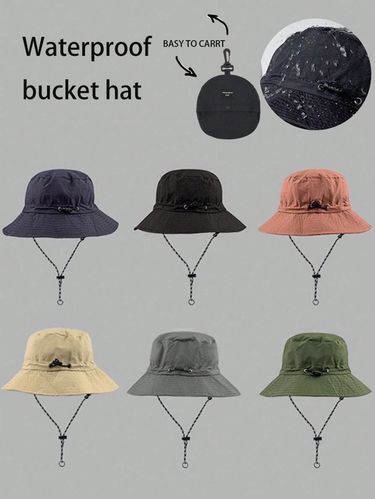1pcs Waterproof Outdoor Sports Windproof Drawstring Adjustable Wide Brim Lightweight Bucket Hat, Sun Protection Quick Drying Waterproof Bucket Hat_voghion.com