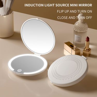 Compact Mirror With LED Light, Travel Mirror, 1X/5X Magnification LED Pocket Mirror With USB Data Cable, Mini Mirror_voghion.com