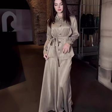 Women's Clothing tie waist shirt temperament elegant skirt suit_viptrois.com