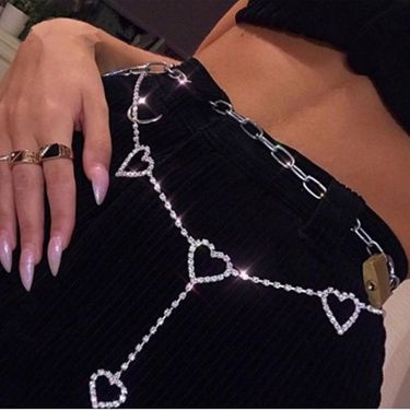 Women's Slim Waist 2023 New Love Sparkling Diamond Fashion Chain Dress Decoration Belt Accessories For Spring And Summer_voghion.com