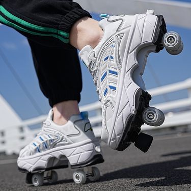 Kid's Clothing New four-wheeled roller skates with brakes for adults, running shoes, students, deformed shoes, boys' roller skates, girls' wheel shoes_viptrois.com