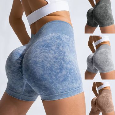 Women's Clothing New Washed High Waist Hip Lift Fitness Shorts Breathable Sports Abdomen Cycling Tights Three Quarter Yoga Shorts_voghion.com