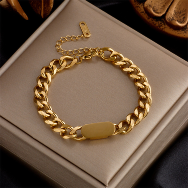 Fashion Niche Design Smooth Rectangular Plate Thick Chain Heavy Metal Minimalist Style High-end Versatile Bracelet_voghion.com