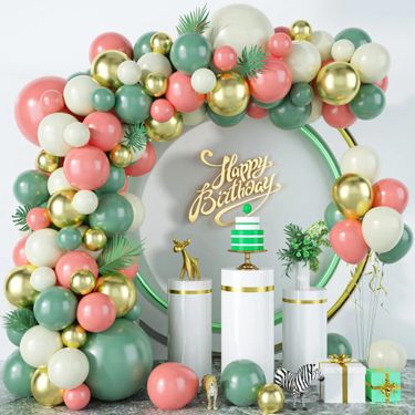 Pink Bean Green Balloon Chain Package Birthday Celebration Wedding Layout Opening Arch Decoration_voghion.com