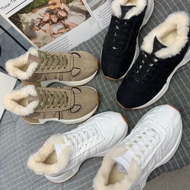 Winter Casual For Women, Thick And Warm Pure Wool Sports Round Toe Height Increase, Comfortable Fur Shoes, Dad Shoes_voghion.com