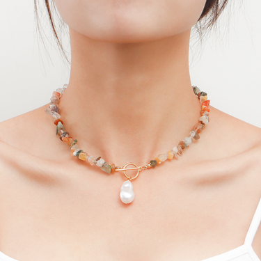 Pearl Pendant Necklace Boho Colorful Turquoise Beaded Necklace Chunky Statement Necklace Jewellery for Women Mothers Day Gift_ipsvogv.com
