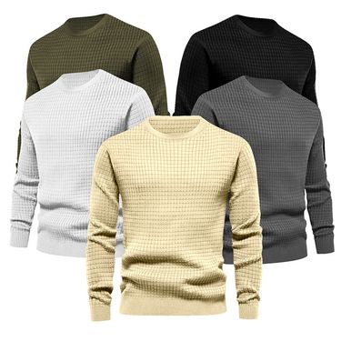 Men's autumn and winter men's knitted sweater thin small square loose round neck casual long sleeved T-shirt for men_mkmklike.com