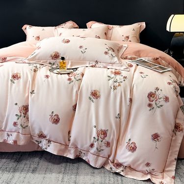 100s Tencel Brushed Four-Piece Set Autumn Winter All-Cotton Bed Sheet Duvet Cover Light Luxury Printed Pure Cotton_voghion.com