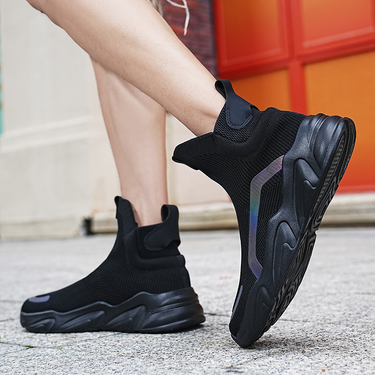Male flying knitting high top couple socks shoes large size men's and women's fashion shoes casual sports shoes_mkmklike.com