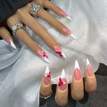 10PCS 3CM Long Stiletto Press On Nails, Salon Quality Bright Red French 3D Carving, Handmade Reusable Acrylic Fake Nails For EU/US Export_voghion.com