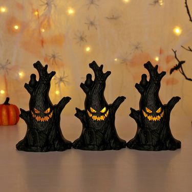Spooky Halloween LED Pumpkin Lantern & Ghost Tree Stump Decor – Glowing Party Lights For Home, Yard, And Party (Large/Small/Set)_voghion.com