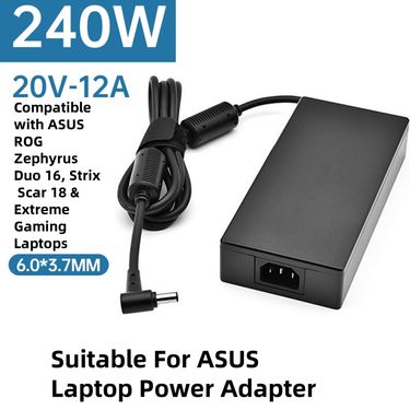 240W Power Adapter For Suitable ASUS Laptops 20V 12A Charger With 6.0x3.7mm Tip, Compatible With ASUS ROG Zephyrus Duo 16, Strix Scar 18_voghion.com