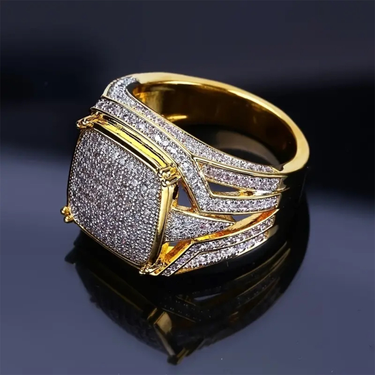 Hip hop domineering micro inlaid plated color separation business OL simulation diamond ring trendy men's jewelry_voghion.com