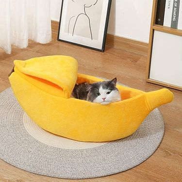 Plush Bed For Cats Winter Things Warm Houses Banana Pet Products Accessory Habitats All Basket Cushions Puppy Supplies_voghion.com