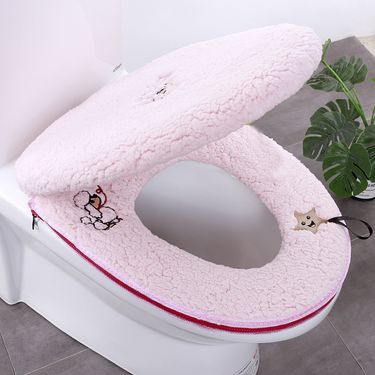 Cushion New Winter Thickened Cute Fleece European Style Toilet Seat Cover With Velcro And Zipper Large Diameter_voghion.com