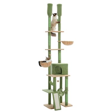 Cactus Cat Tree Floor to Ceiling Cat Tower 7 Tiers Cat Climbing Tree with Cozy Hammocks and Condos 5 Platforms Scratching Posts_voghion.com