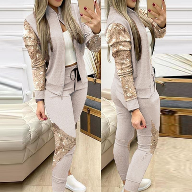 Women's fashion sequined spring and autumn suit_voghion.com
