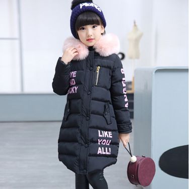 Girls New Cotton Coat Mid Length Large Fur Collar Cotton Coat Thickened Cotton Jacket Winter Korean Style Fashionable Children's Coat_voghion.com