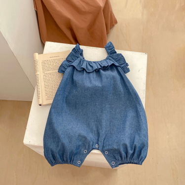 Baby clothes Baby cotton breathable denim short climbing suit sweet cute baby girl summer jumpsuit cover_voghion.com