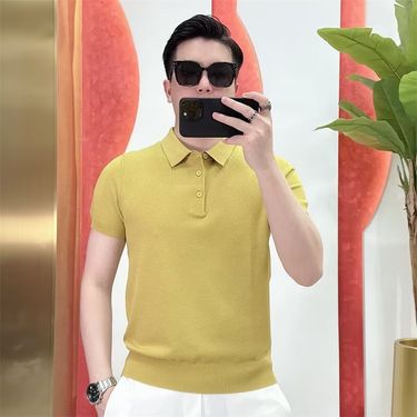 Men's Clothing Men's polo shirt 2024 summer brand fashion slim handsome solid color lapel ice silk short sleeved T shirt_viptrois.com