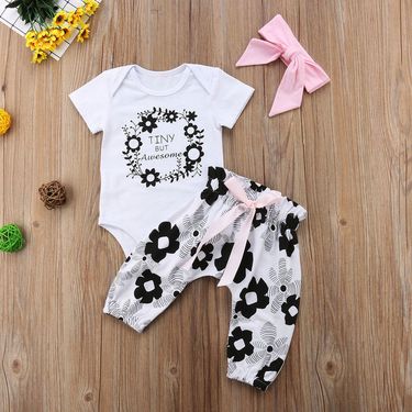 Kids’ Clothing Ins Children's Clothing TINY BUT Awesome Romper Printed Three Piece Set_voghion.com