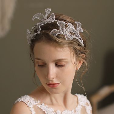 Unisex Super Fairy double strands gauze flower wedding bride headband Mori vintage sweet wedding dress headpiece_voghion.com