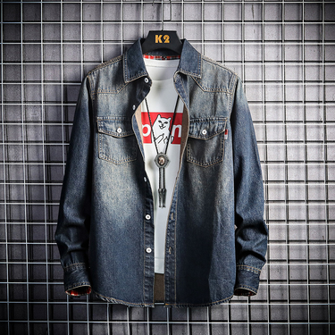 Men's Clothing New Thickened Men's Denim Long Sleeve Shirt Trendy Youth Jacket Shirt_voghion.com