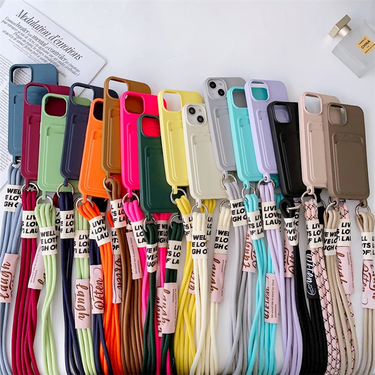 Crossbody Necklace Strap Lanyard Card Bag Phone Case For iPhone 15 14 13 Pro Max Plus Silicone Soft TPU Shockproof Back_voghion.com
