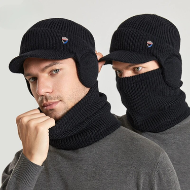 9148 Winter Warm Ear Protection Neck Set Plus Plush Woolen Men's Pullover Knitted Hat_voghion.com