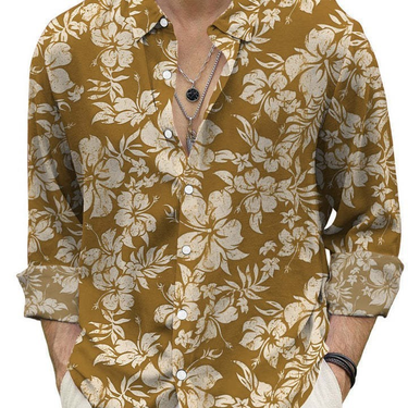 New Spring and Autumn Men's Fashion 3D Digital Printing Fragmented Flower Long sleeved Shirts Large Casual Top_mkmklike.com